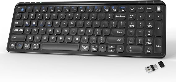 Compact Wireless Keyboard, Bluetooth 5.0, 99 Keys, Black | Connects to 4 Devices, Quiet Typing, Rechargeable Battery, Slim Ergonomic Design, Windows/Mac/iOS/Android Compatible