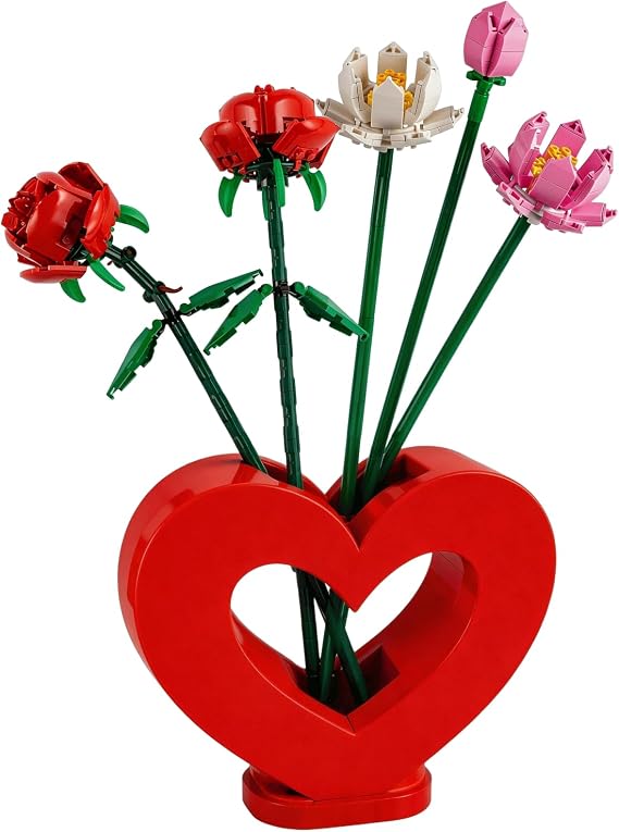 Heart Shaped Vase for Lego Flowers - Stable Building Block Vase Display Stand Compatible with 10280 Bouquet, 40747, 40524, 40725 & Tulip Display - Red Home Decor Gift
