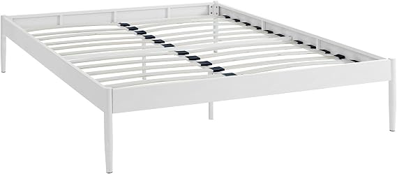 Modern Contemporary Urban Design Bedroom Queen Size Platform Bed Frame, White, Metal Steel