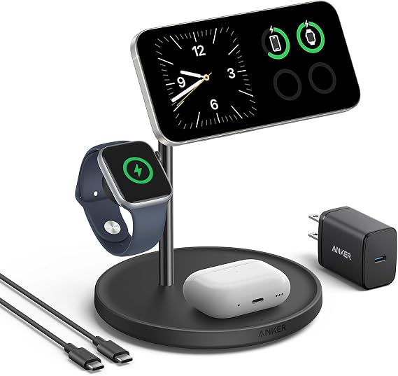 Anker MagSafe Charger, MagGo 3-in-1 Qi2 15W Wireless Charging Station