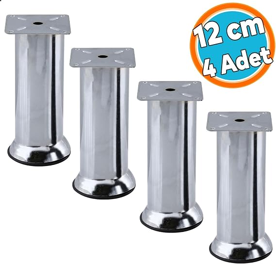 Mobilya Ayak Krom Baza Koltuk Kanepe Yatak Çekyat Destek Ayağı 12 cm Metal Yükseltici Ayaklar 4 Adet