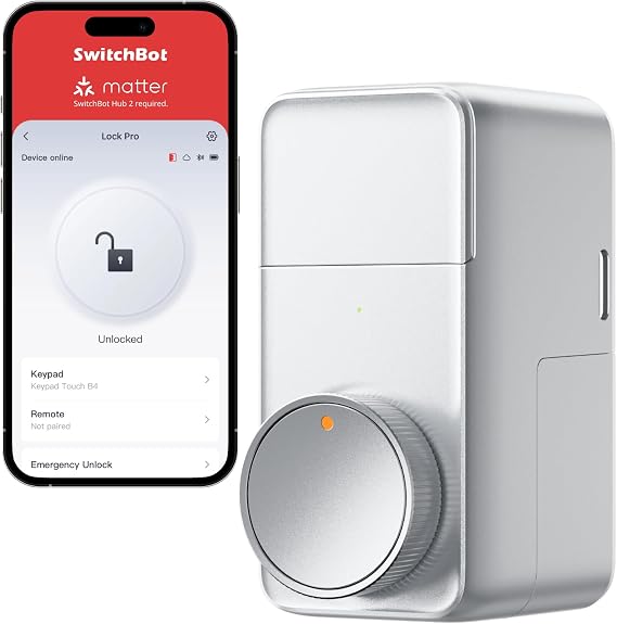 SwitchBot Smart Lock Pro (Silver), Keyless Deadbolt Retrofit for Existing Deadbolts, No-Drill for Renters, Auto-Lock, Add Hub (Sold Separately) for Matter/Siri, Alexa, Google