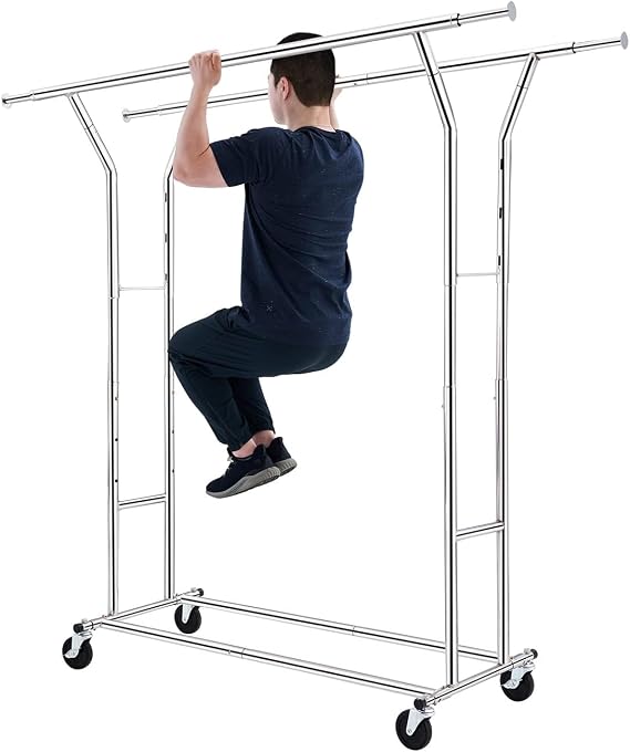 HOKEEPER Clothes Rack Heavy Duty Rolling Clothing Racks for Hanging Clothes, Commercial Garment Rack, Collapsible & Portable Clothes Rack with Wheels and Adjustable Height