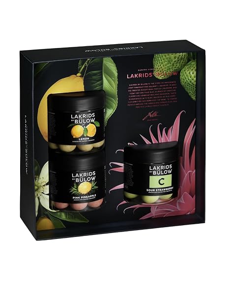 LAKRIDS BY BÜLOW - Gift Box Set of 3 (PINK PINEAPPLE C - SOUR STRAWBERRY & LEMON) - Gourmet Liquorice Wrapped in Chocolate in High-Quality Gift Box
