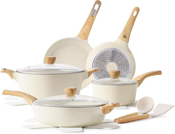 SENSARTE Ceramic Cookware Sets, Pots and Pans Set Non stick, 14 Piece Induction Cookware, Non toxic Healthy Non Stick Kitchen Cooking Set, with Frying Pans Set, PFAS PTFE PFOA PFOS Free