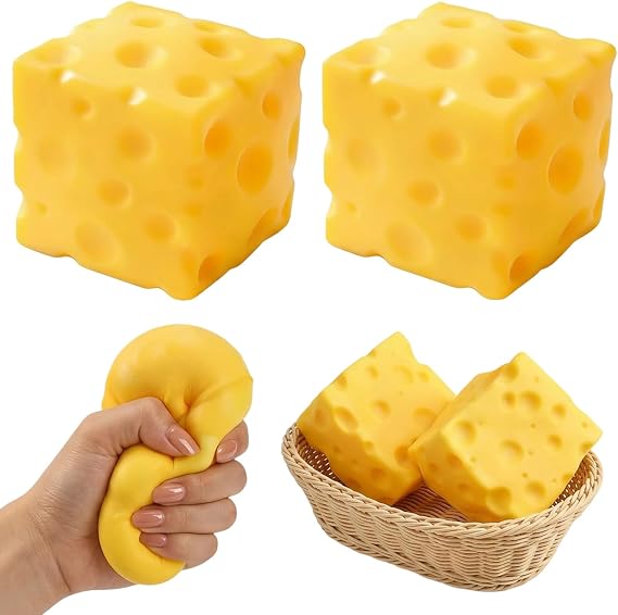 2 PCS Squishy Cheese, Large Cheese Squishy Toy, Cheese Swuishy Sensory Item, 5cm Cheese Squishy for Stress Relief and Focus Enhancement