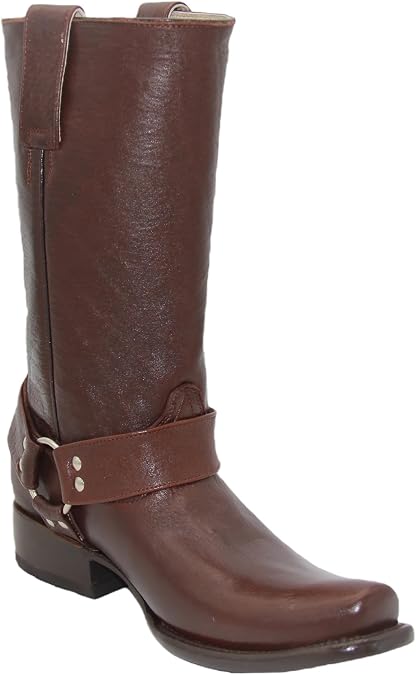 The Western Shops Mens Genuine Leather 11Inch Square Toe Harness Motorcycle Boot