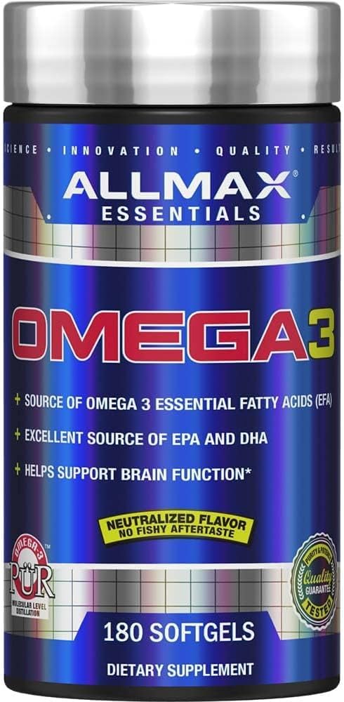 ALLMAX Omega 3-180 Softgels - Cold-Water Fish Oil Concentrate - 180 Servings
