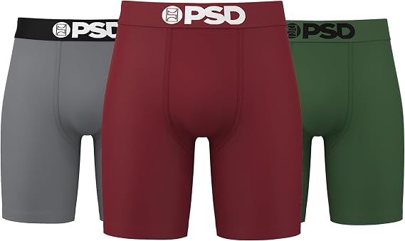 PSD Mens Underwear Red/Grey/Green Cotton Boxer Brief 3 Pack, S