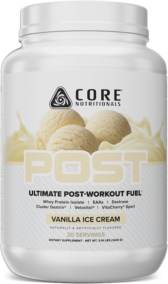 Core Nutritionals Post Workout Recovery, Vanilla Ice Cream, 20 Servings | 24g Whey Protein Isolate, Fast-Acting Carbs, Cluster Dextrin, Dextrose, Muscle Recovery Support