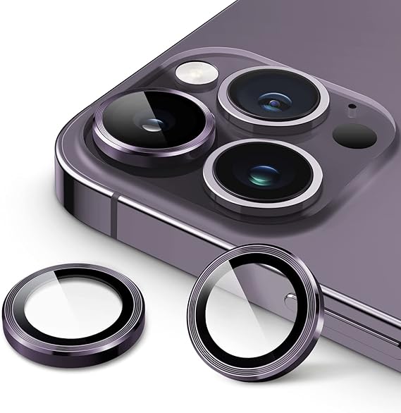 JETech Camera Lens Protector for iPhone 14 Pro/14 Pro Max, Deep Purple | 9H Tempered Glass, Metal Individual Ring Cover, HD Clear