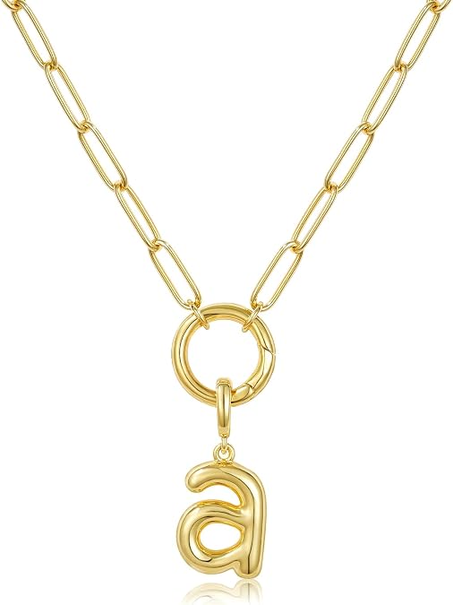 KissYan 14K Gold Plated Initial Necklace for Women | 3D Balloon Letter Pendant Necklace with Adjustable Paperclip Chain, Removable Personalized Dainty Jewelry Gift