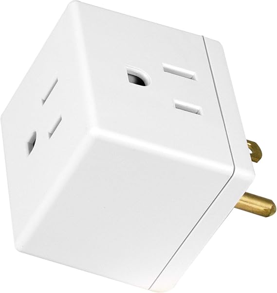 GE Outlet Extender, 3 Outlet Multi Plug Wall Power Splitter | 3 Prong Multiple Plug Wall Adapter (Wide Spaced Outlets), Electrical Expander, Cube Design, UL Safety Listed, White, 58368