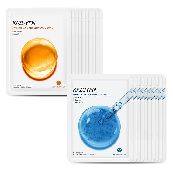 20 Face Mask Sheets Firming, Moisturizing, Soothing and Calming Face Sheet Masks Gift Set for Skincare