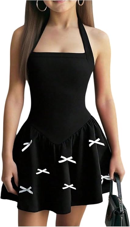 GORGLITTER Girl's Dresses Cute Party Halter Birthday Wedding Guest Dress