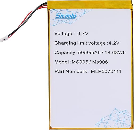 Sicimly for Autel MX808 MaxiSys Mini Battery,Compatible with MS905, MS906, MK808BT, MK808TS, DS808, MaxiTPMS, TS608, Scanne TS608, MaxiDAS,MY906 MLP5070111 5050mAh (5 PIN)