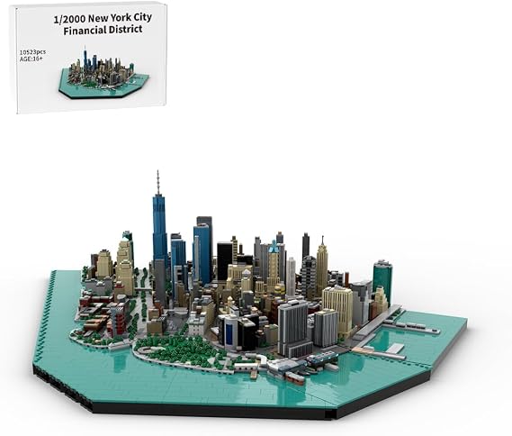 Manhattan Downtown Financial District Building Blocks Set, 1/2000 Scale City Architecture Model, Inspired by New York Iconic Skyline, 10523PCS, Gift for Adults and Architecture Lovers