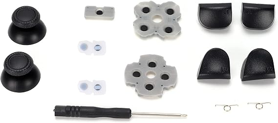 PS5 Controller Replacement Parts Kit for PS5 Steering Wheel Conductive Rubber Pad Rocker + 3D Plastic Cap + L12 Replacement Button Set Repair Kit