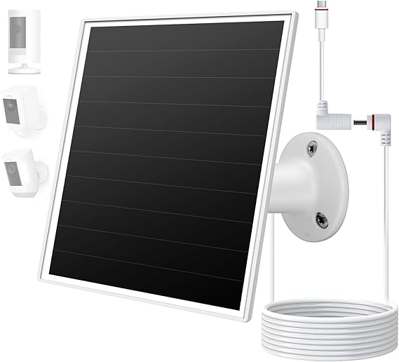 6W Solar Panel for Ring Camera, Solar Charger Compatible with Ring Spotlight/Stick Up Cam Battery/Plus/Pro, Waterproof Solar Charger with USB-C & Barrel Plug, 10ft Long Cable with Fast Charging