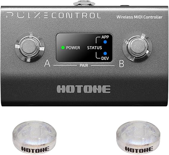 HOTONE Wireless MIDI Controller with Programmable Footswitches, Mobile App Ultra-Compact 12-Hour Battery Pulze Control EC-2(included 2 PCS Additional Footswitch Toppers)