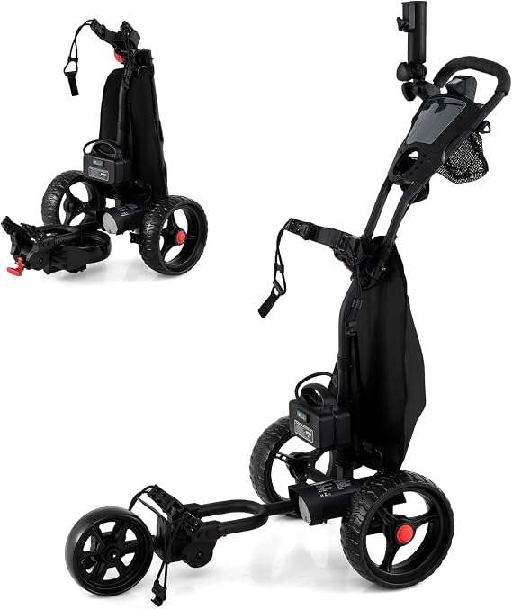 ULTIMATE Electric Golf Push Cart, 3-Wheel Foldable Golf Bag Cart, Black