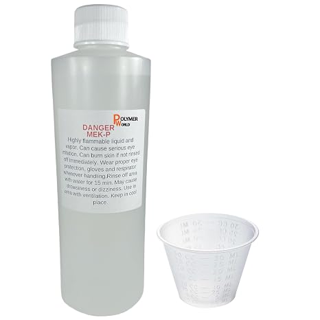 MEKP 8oz - 236cc Clear Catalyst-Hardener for Polyester Resins, Gelcoats, Vinyl Esters, Ceramic Transom Pour, Includes 1oz Measuring Cup
