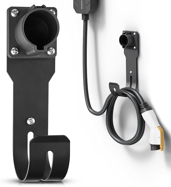 MECMO EV Charger Holder SAE J1772 Nozzle Holster Dock and J-Hook Combination Wall Mount, EVSE Electric Vehicle Car Charger Cable Organizer EV Charger Cord Wall Hook Cable Holder J1772 Connector