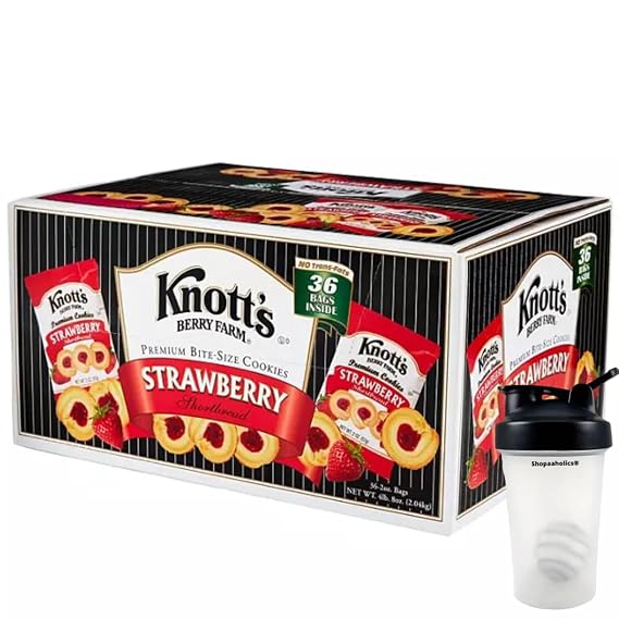 Knott's Berry Farm Strawberry Shortbread Cookies (2oz / 36pk) bonus a Shopaaholics Blender Shaker Bottle With Stainless Whisk Ball (Color May Vary