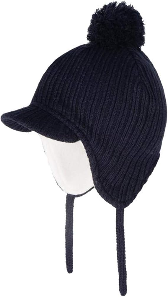 Toddler Fleece Beanie Winter Hat with Ear Flaps Baby Knit Hat with Visor