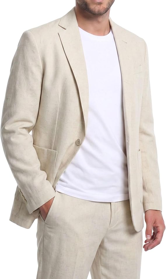Cloudstyle Men's Linen Suit 2 Piece Relaxed Fit Casual Blazer Set