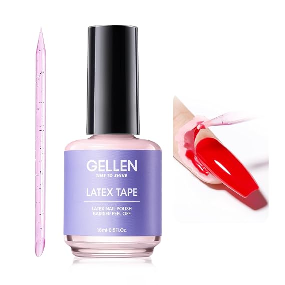 Gellen Liquid Latex for Nails, Peel Off, 0.5 Fl.Oz, Pink, with Nail Stick | Air-Dry Cuticle Guard for Nail Polish, Barrier for Protector Fingers, Nail Art Latex Tape, Home Salon, Gifts for Women