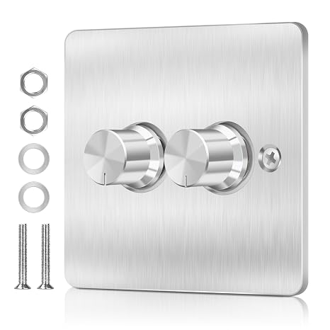 VIPMOON 5-200W LED Dimmer Switch for Dimmable LED/Incandescent/Halogen Lights, 2 Gang 2 Way Trailing Edge Double Dimmer Switch, Push On/Off Rotary Dimming