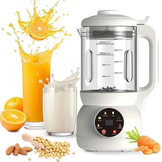 Automatic Nut Milk Maker Machine, 1L Glass Jug with Cold Press & Heat, Hot & Cold Vegan Milk Maker for Soy, Oat, with Delay Start/AutoClean/KeepWarm/Boil Water