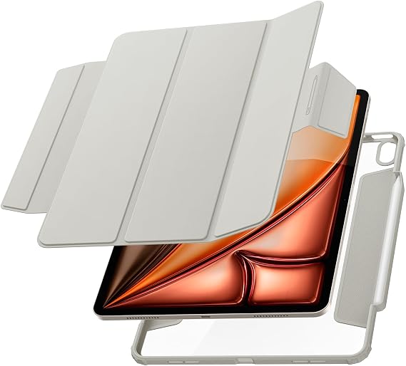 Spigen iPad Air 13" (M4 2026 / M3 2025 / M2 2024) ile Uyumlu Kılıf Air Skin Pro Manyetik Stand özellikli Sararmaya Dayanıklı Gri Kapak - ACS07677 (Spigen TR Garantili) | Şık Tasarım, Manyetik Kapak, Şeffaf Arka Taraf, Kalem Tutucu, Üç Katlı Stand (2026/25/24) - Gri