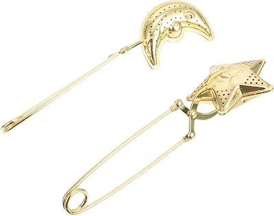 2pcs Golden Tea Infuser Strainer, Stainless Steel Loose Leaf Tea Filter with Handle, Moon and Star Shaped, for Home, Tearooms, Restaurants, Offices