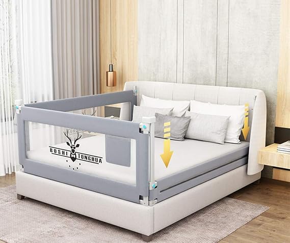 Toddlers Bed Rails Extra Long Swing Down Baby Bed Guards Fold Down Safety Bedrail with Dear Pattern Kids Guardrail for Twin Double Full Size Queen King(1side 200cm L)