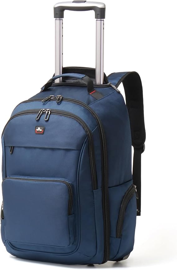 17.3 inch Backpack with Wheels, Travel Wheeled Backpack for Men Women Rucksack on Wheels Business Weekend Bag Flight Approved Overnight Business School Blue