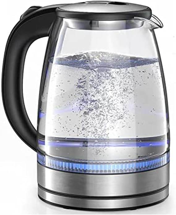 Kitchen Kettles, Glass Kettle With Stainless Steel Filter, Inner Lid And Bottom, 1550w 1.7 L, Fast And Quiet Boil, Auto Shutoff And Boildry Protection, Cordless, Black, 15 * 15 * 23Cm