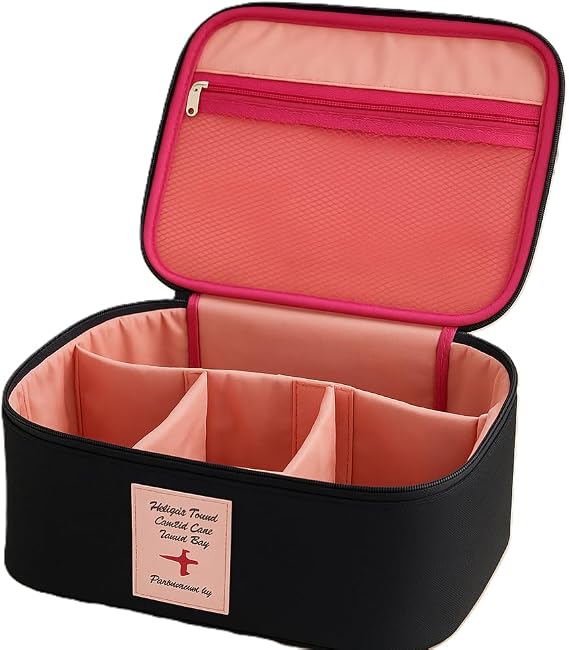 Travel Type Split Makeup Cosmetic Bag Organizer (Black)