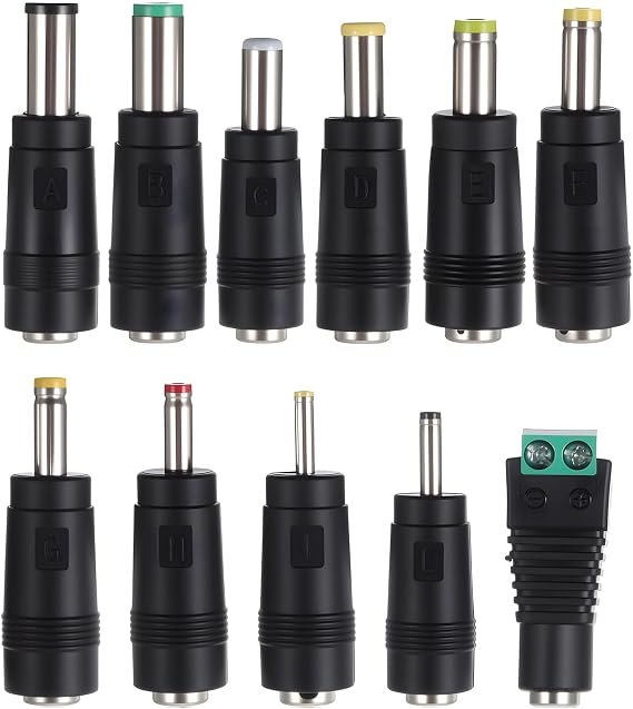 DC Adapter Plug, 11 Pcs Universal 5.5 mm x 2.1 mm DC AC Power Adapter Tips Connector Charger Adapters Kit Power Supply Plug Jack Tips for Led Strip, Laptop