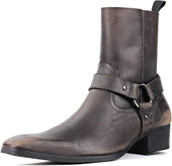 Men's Chelsea Combat Ankle Casual Walking Motorcycle Boots Bronze Zipper-up CD-JY017-USR