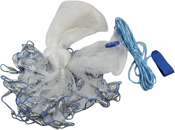 Throw Hand Cast Strong Nylon Mesh, 14ft Hand Cast Fishing Net Bait Dense Net Netting Durable 4.2m Full Spread Mesh For Lakes/Rivers/Ocean Blue, White