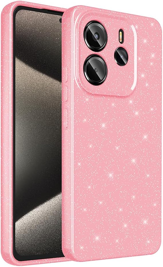 Coverzone Xiaomi Redmi Note 14 5G ile uyumlu Z-Jelly Kılıf Kamera Korumalı Simli Işıltılı Renkli Parlak Silikon Kapak - Açık Pembe
