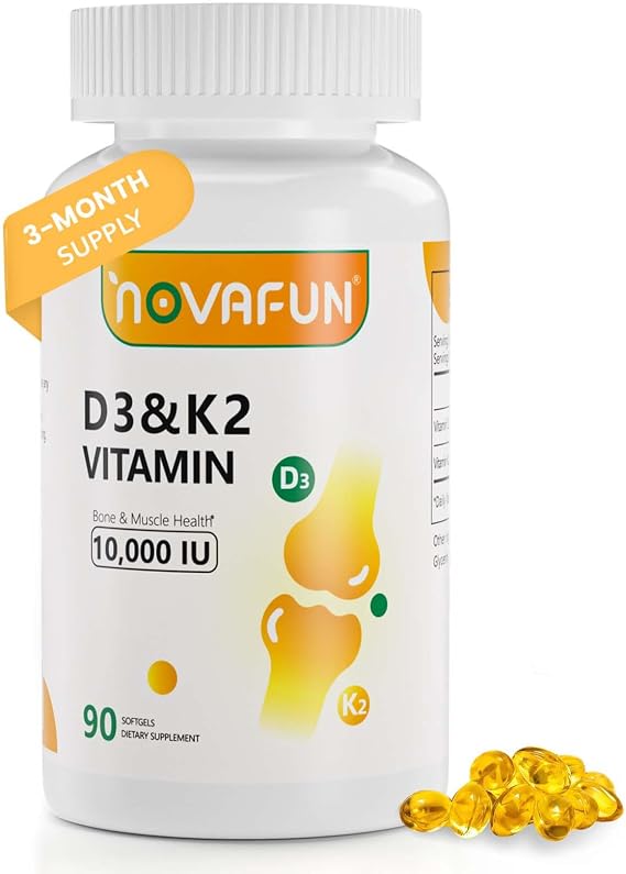 Noavfun Vitamin D3 K2 10000 IU Supplement, 90 Softgels