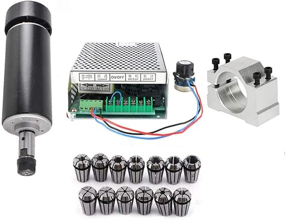 Konmison 1Set Mini CNC Lathe Air Cooled 500W Spindle Motor CNC 0.5KW with 52mm Clamps and 110V Mach3 Power Converter Spindle + 13pcs ER11 by Konmison