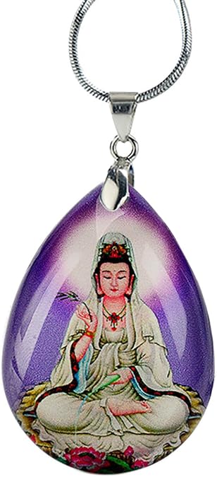 Crystal Quan Yin Goddess of Compassion Mercy Thangka Pendant Necklace Kuan Yin Guan Yin Chinese Feng Shui Amulet Kwan Yin Avalokitesvara for Health Wealth