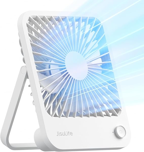 JISULIFE Small Desk Fan Battery Operated, 180 Foldable Portable Fan, 4 Speeds Adjustable Ultra Quiet for Home Office Travel Outdoor-White