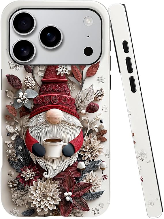 DJSOK Compatible with iPhone 17 Pro,Glossy PC Anti-Scratch Shockproof Case - Santa Claus Flower Coffee