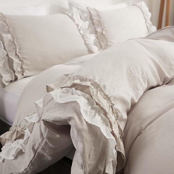HESBITEUL 100% Washed Microfiber 3pcs Bedding Duvet Cover Set - Soft and Breathable with Zipper Closure & Corner Ties