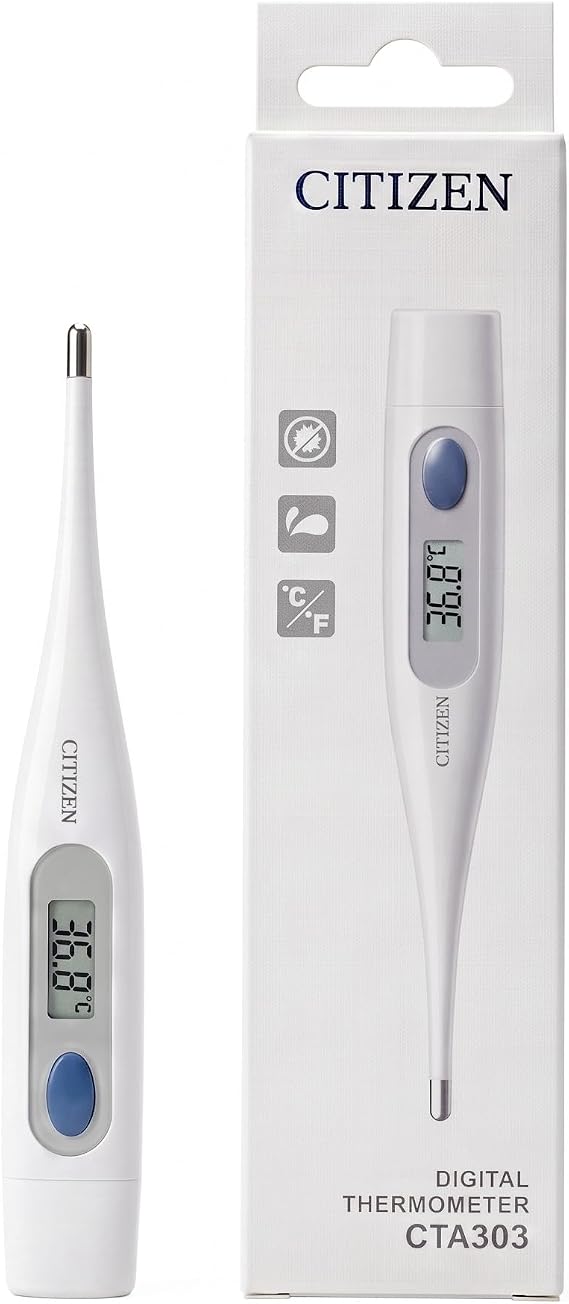 CITIZEN CTA303 Digital Thermometer Waterproof Antibacterial Case with Fever Alarm - Fast and Accurate Readings for Adults and Kids